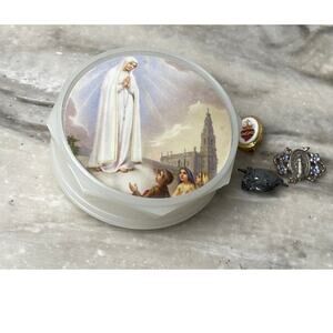 Vintage Catholic Religious Lot OS Holy Oil Stock Container Miraculous Medals 4pc